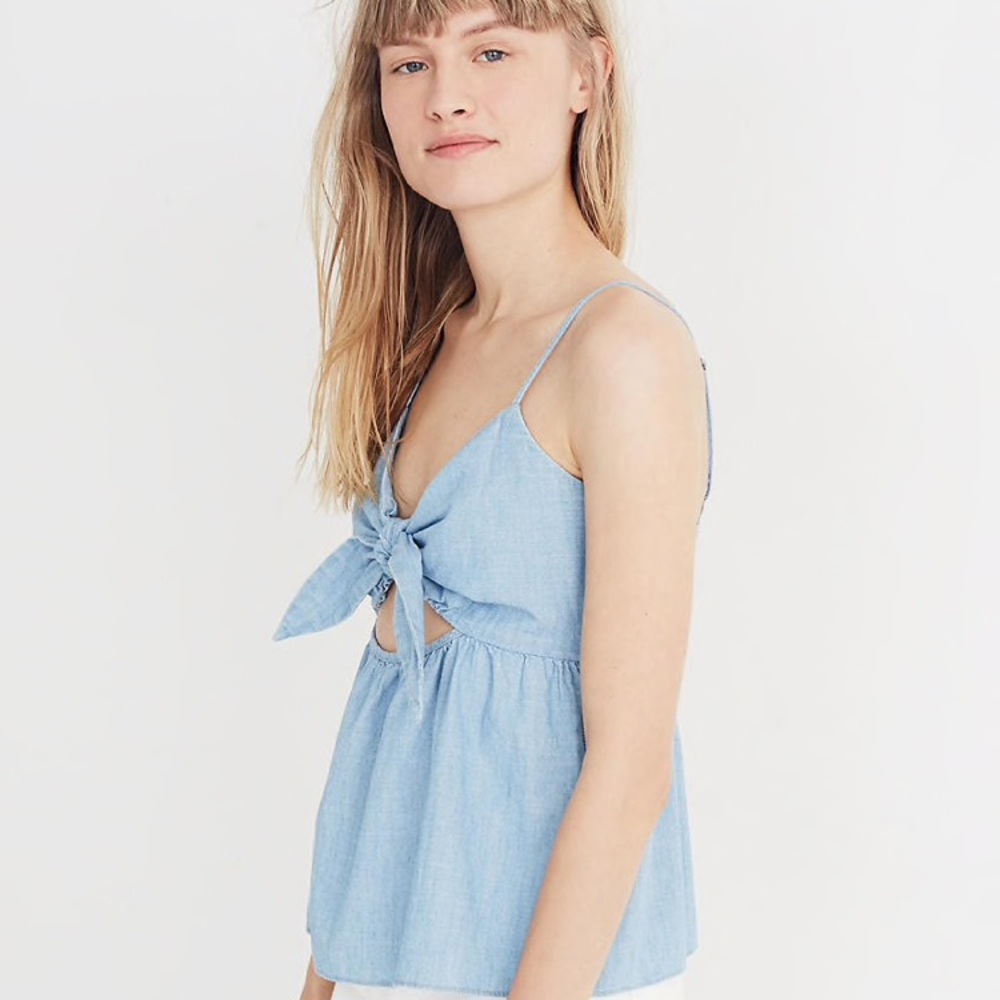 NWT Madewell — Chambray Tie-Front Keyhole Cami Top